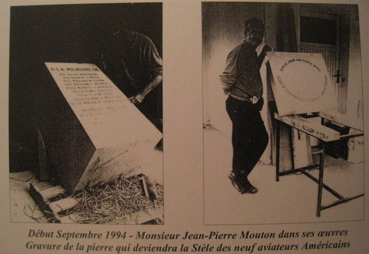 Monsieur Jean Pierre Mouton en Sept 1994, en trai de tailler le futur monument des aviateurs disparus  Pisseleux.